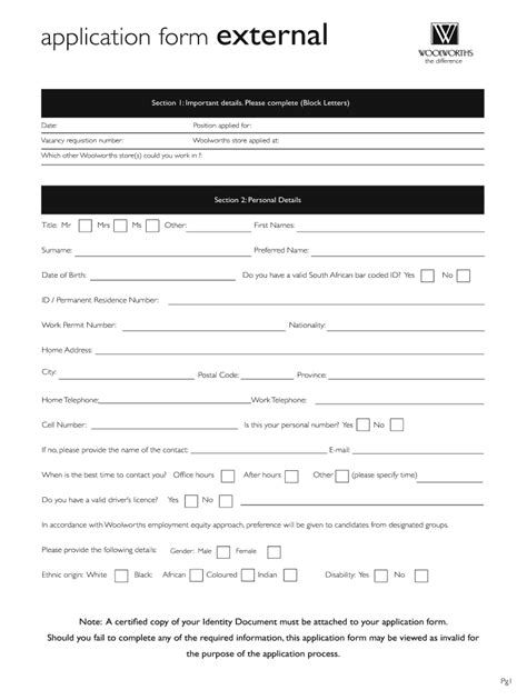 woolworths job application form